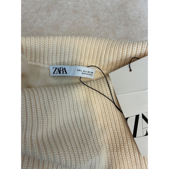 ZARA Sleeveless Turtleneck Sweater Cream Knit Vest Top Women Size L - Picture 5 of 5
